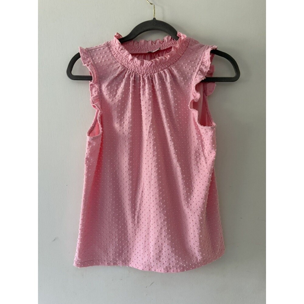 J. Crew Womens Sleeveless Ruffleneck Top Size XS Pink Swiss Dot workwear